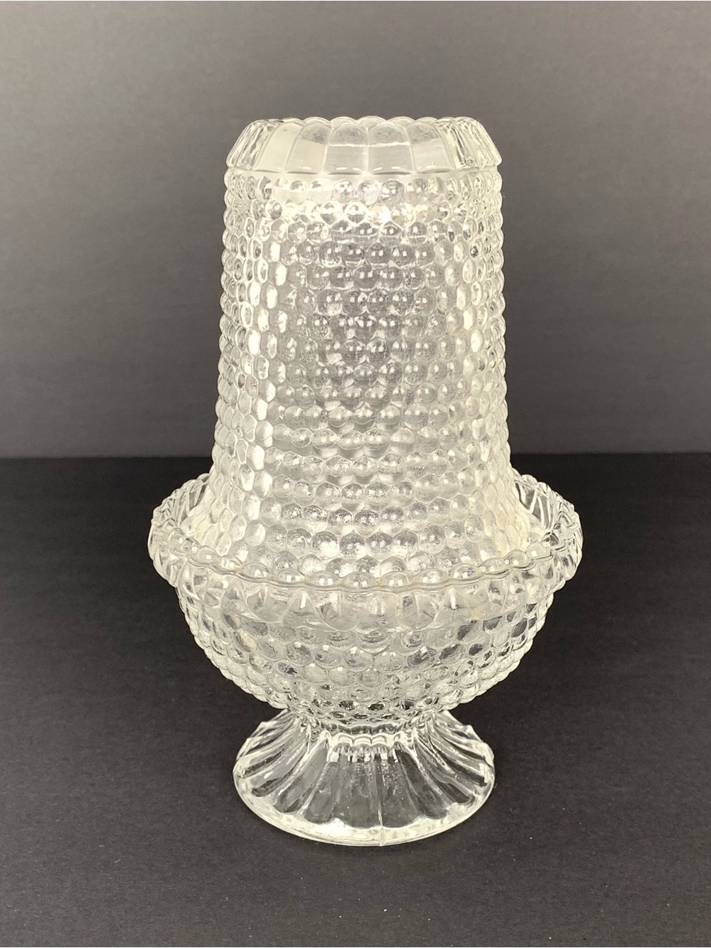 Duncan Miller Thousand Eye Hobnail Vtg Clear Glass Fairy Lamp Candle Holder READ